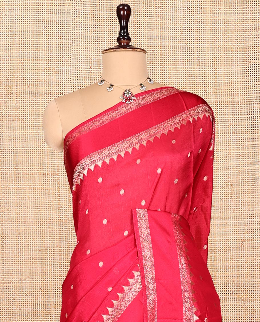 Pink Matka Silk Saree, Detailed with Meenakari Floral Vine All Over Its Body, Highlighted by Temple Rettai Pettu Border, Pallu of Stripes, and Paired with a Matching Blouse - Image 2