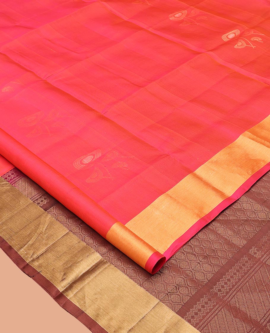 Pink Mayuri Lite Silk Mix Saree, Sparsely Woven with Zari Buttas on Its Body, Highlighted by Zari Bavanji Border, Complemented by a Contrast Pallu of Intricate Designs, and Paired with a Contrast Blouse - Image 2