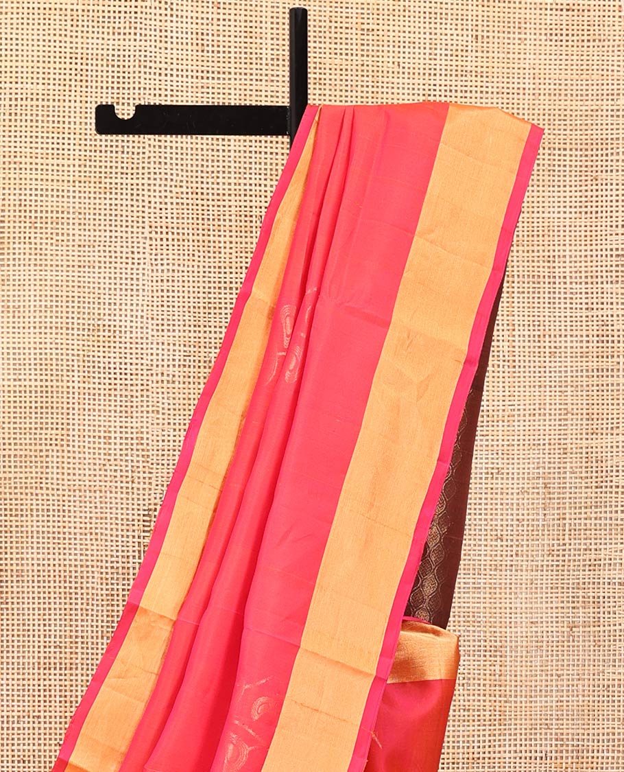 Pink Mayuri Lite Silk Mix Saree, Sparsely Woven with Zari Buttas on Its Body, Highlighted by Zari Bavanji Border, Complemented by a Contrast Pallu of Intricate Designs, and Paired with a Contrast Blouse - Image 3