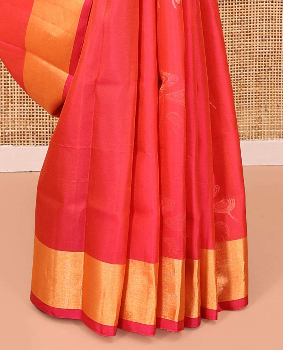 Pink Mayuri Lite Silk Mix Saree, Sparsely Woven with Zari Buttas on Its Body, Highlighted by Zari Bavanji Border, Complemented by a Contrast Pallu of Intricate Designs, and Paired with a Contrast Blouse - Image 4