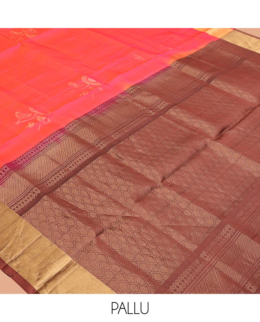 Pink Mayuri Lite Silk Mix Saree, Sparsely Woven with Zari Buttas on Its Body, Highlighted by Zari Bavanji Border, Complemented by a Contrast Pallu of Intricate Designs, and Paired with a Contrast Blouse - Image 5