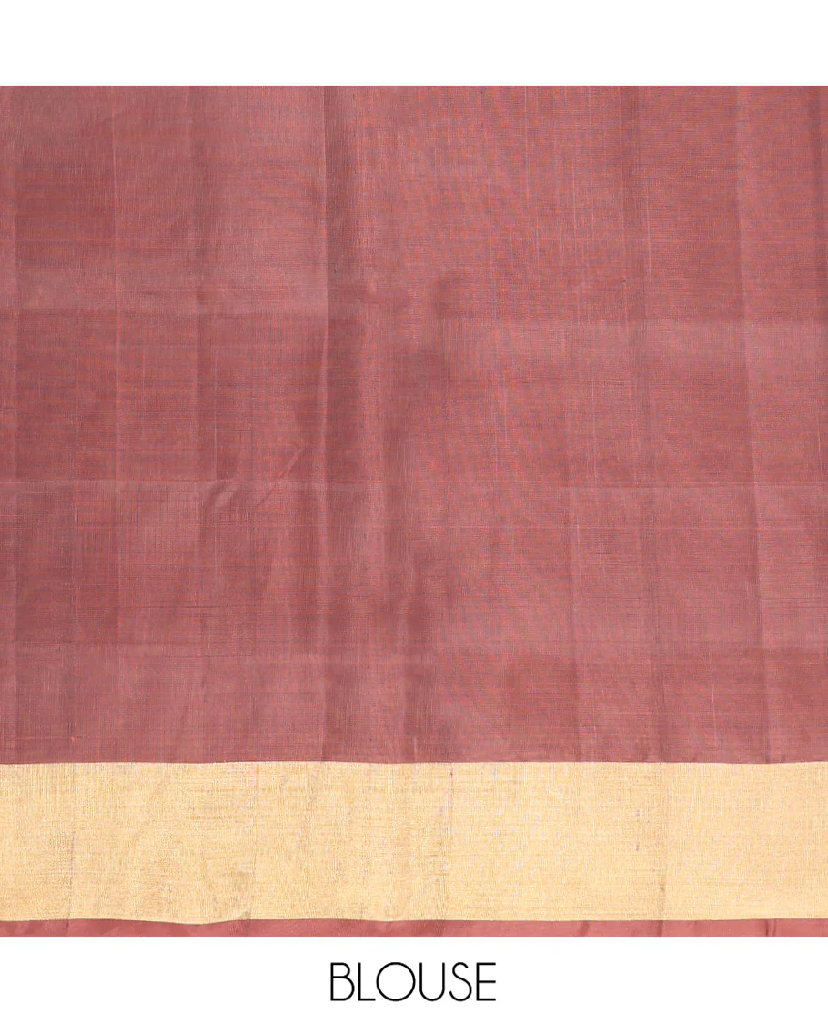 Pink Mayuri Lite Silk Mix Saree, Sparsely Woven with Zari Buttas on Its Body, Highlighted by Zari Bavanji Border, Complemented by a Contrast Pallu of Intricate Designs, and Paired with a Contrast Blouse - Image 6