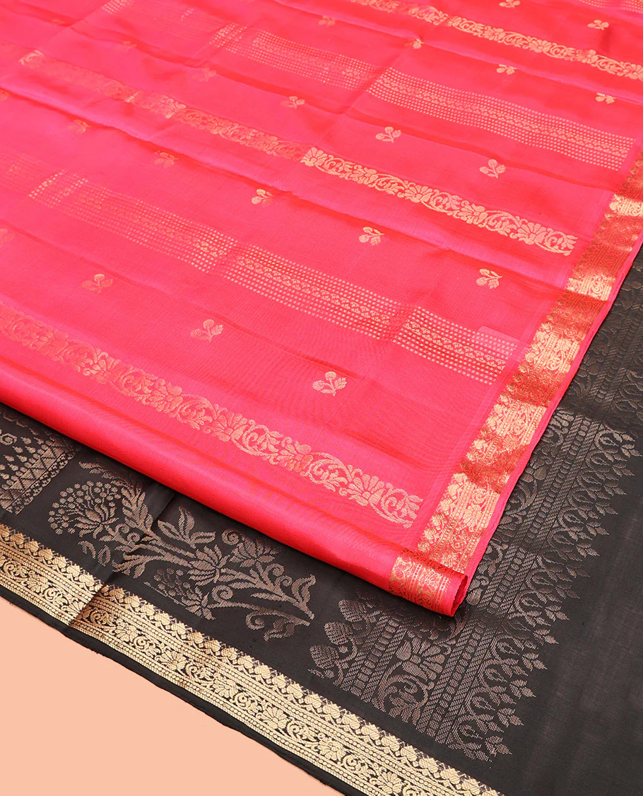 Pink Mayuri Soft Silk Saree, Entralled with Zari Buttas and Floral Creeper Designs On Its Body, Highlighted by Traditional Zari Designs Woven Border, Contrast Grand Pallu and Paired with a Contrast Blouse - Image 2