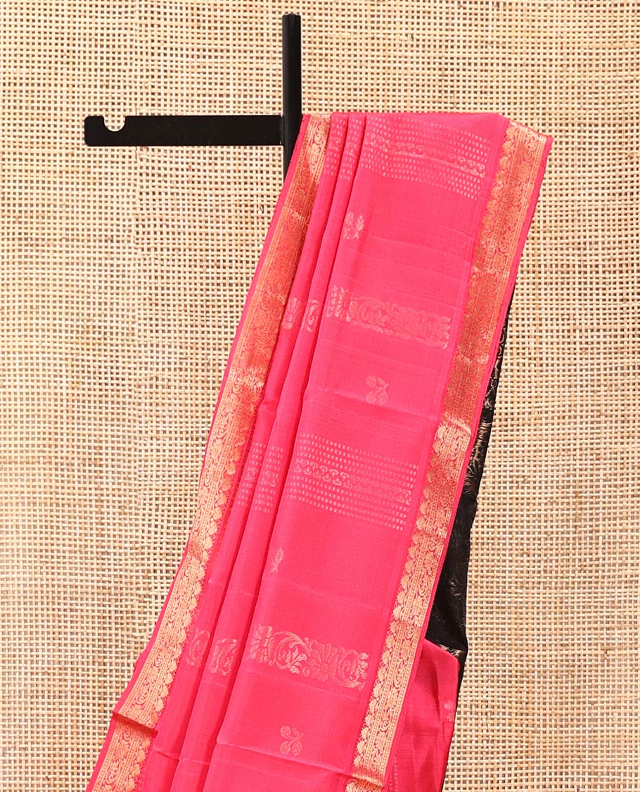 Pink Mayuri Soft Silk Saree, Entralled with Zari Buttas and Floral Creeper Designs On Its Body, Highlighted by Traditional Zari Designs Woven Border, Contrast Grand Pallu and Paired with a Contrast Blouse - Image 3