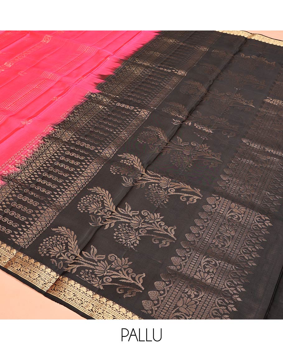 Pink Mayuri Soft Silk Saree, Entralled with Zari Buttas and Floral Creeper Designs On Its Body, Highlighted by Traditional Zari Designs Woven Border, Contrast Grand Pallu and Paired with a Contrast Blouse - Image 5