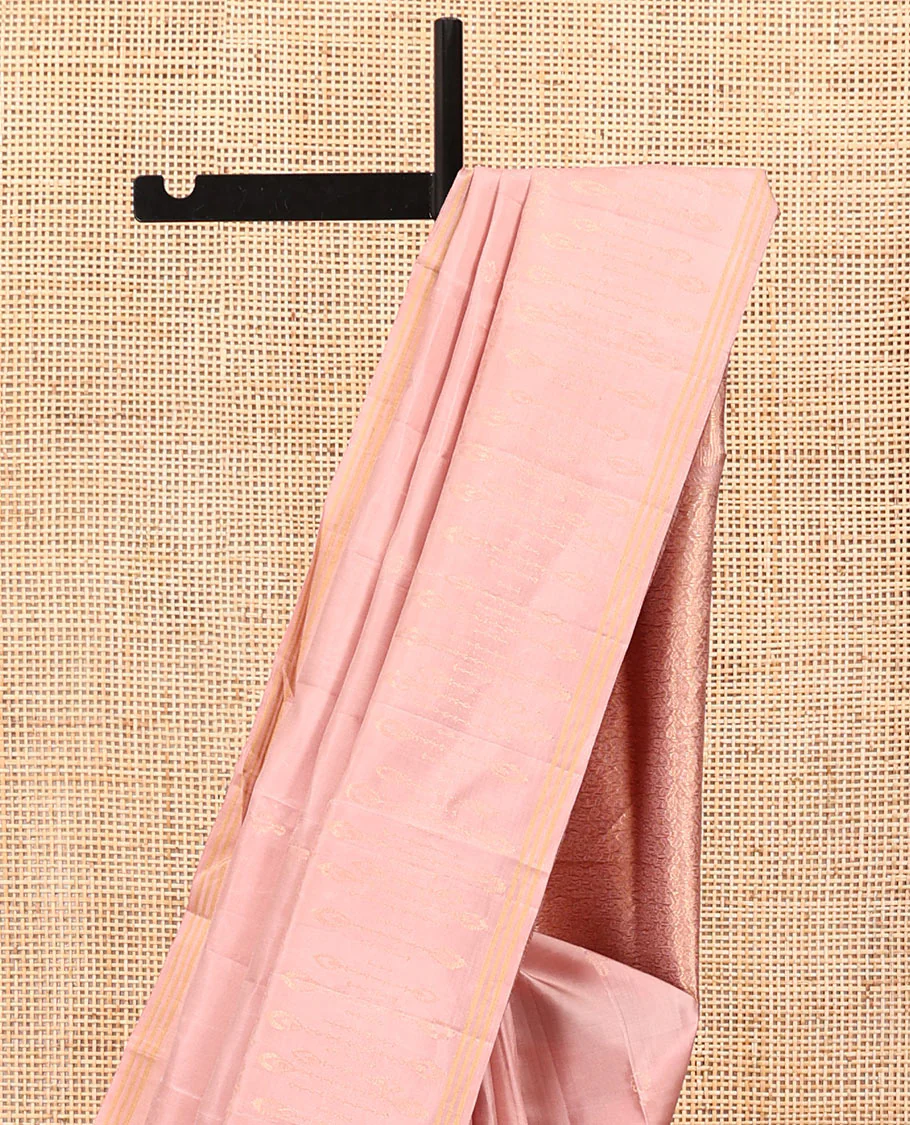 Pink Mayuri Soft Silk Saree, Impeccably Styled with Floral Designs All Over Its Body, Subtle Zari Piping Border, Sparsely Sparkled Pallu, and Paired with a Matching Blouse - Image 3