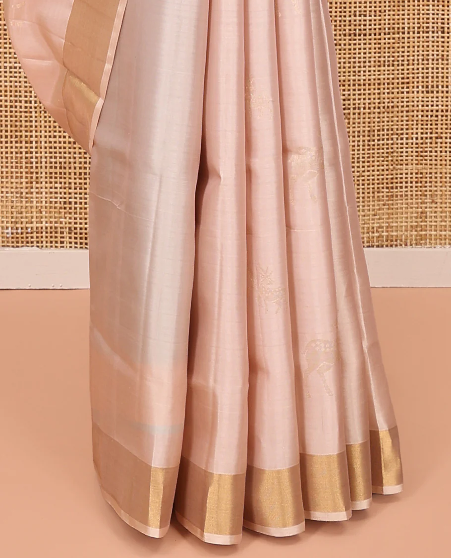 Pink Mayuri Soft Silk Saree, Sparsely Woven with Deer Buttas All Over the Body, Highlighted by Zari Bavanji Border, Complemented by Contrast Intricately Designed Pallu, and Paired with a Contrast Blouse - Image 4