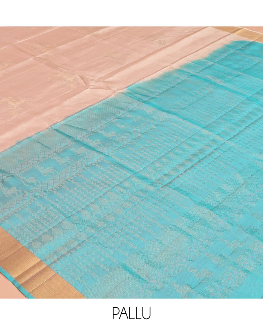Pink Mayuri Soft Silk Saree, Sparsely Woven with Deer Buttas All Over the Body, Highlighted by Zari Bavanji Border, Complemented by Contrast Intricately Designed Pallu, and Paired with a Contrast Blouse - Image 5