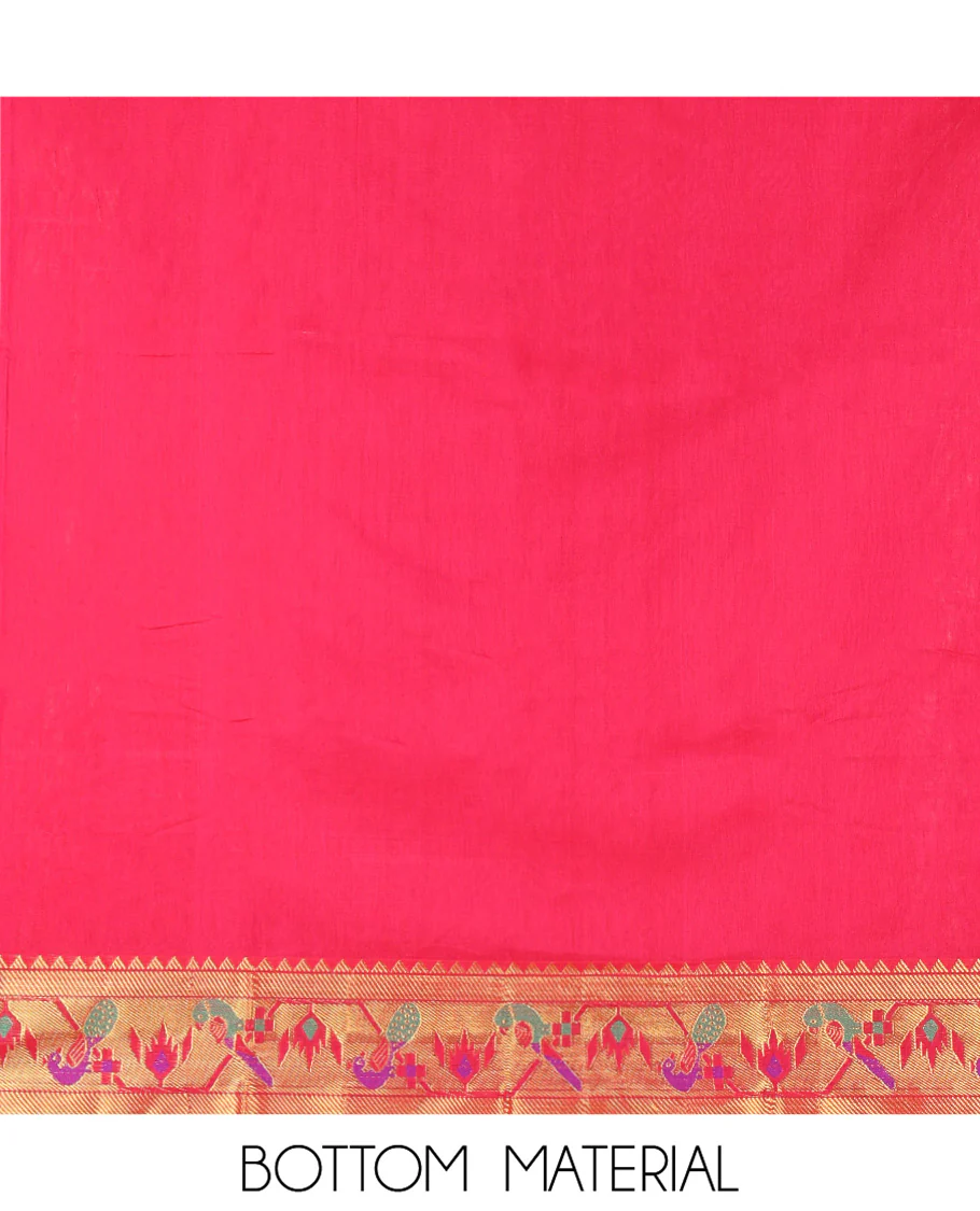 Pink Mercerised Cotton Material Chudidar Set, Accentuated with Paithani Bordered Top, a Mercerised Cotton Bottom, and Paired with a Matching Mercerised Cotton Paithani Bordered Dupatta - Image 5