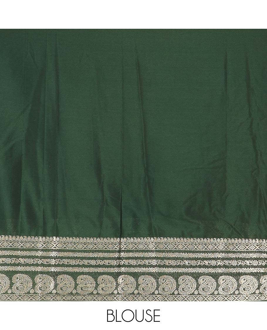 Pink plain art mysore silk saree, contrast traditional zari border of paisleys, and zari design pallu - Image 4