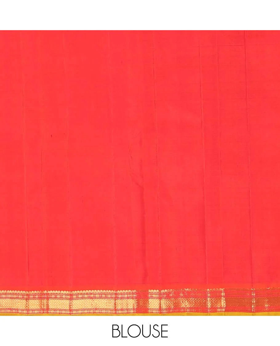 Pink plain Kanchipuram silk saree, contrast border of salngai, muthu, cross kamalam, and vanki designs, and zari design pallu - Image 6