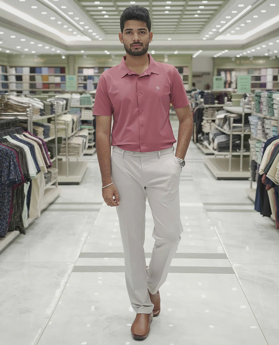 Pink Plain Poly Lycra Blended Casual Shirt, Comes with a Spread Collar, Stitchless Half-Sleeves, Slim Fit, and Regular Length - Image 2