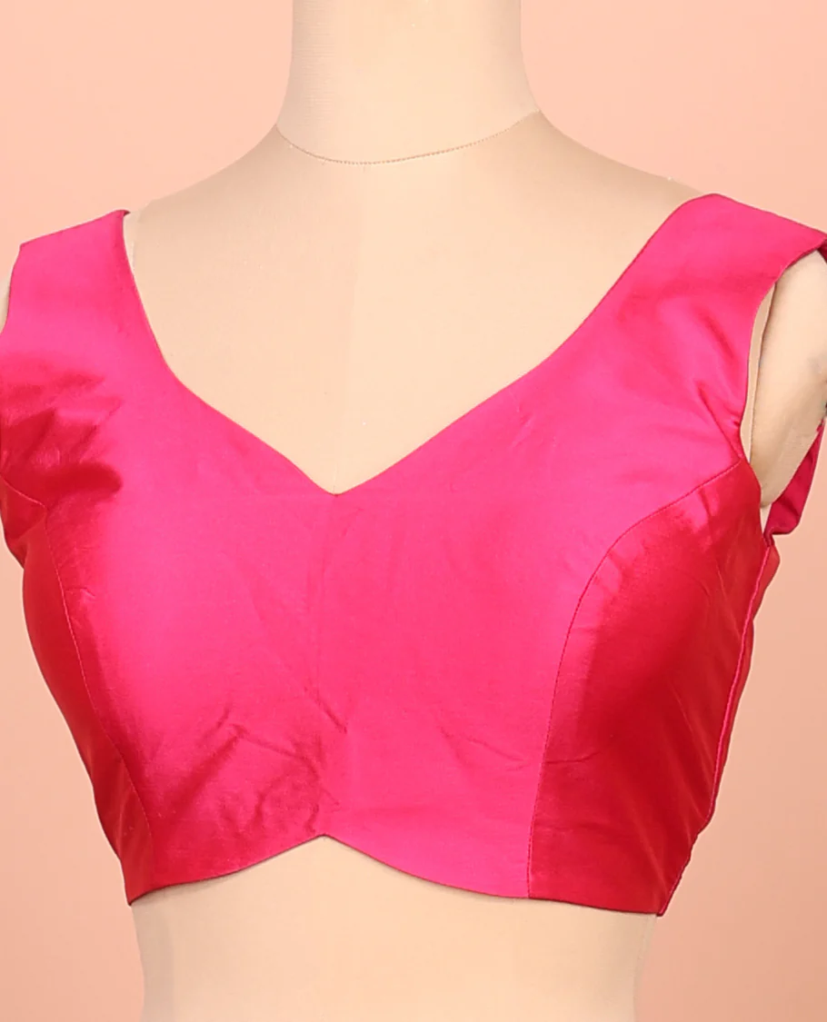 Pink Plain Readymade Blouse Featuring a Front V-Neck, Back Deep V-Neck, and Sleeveless - Image 3