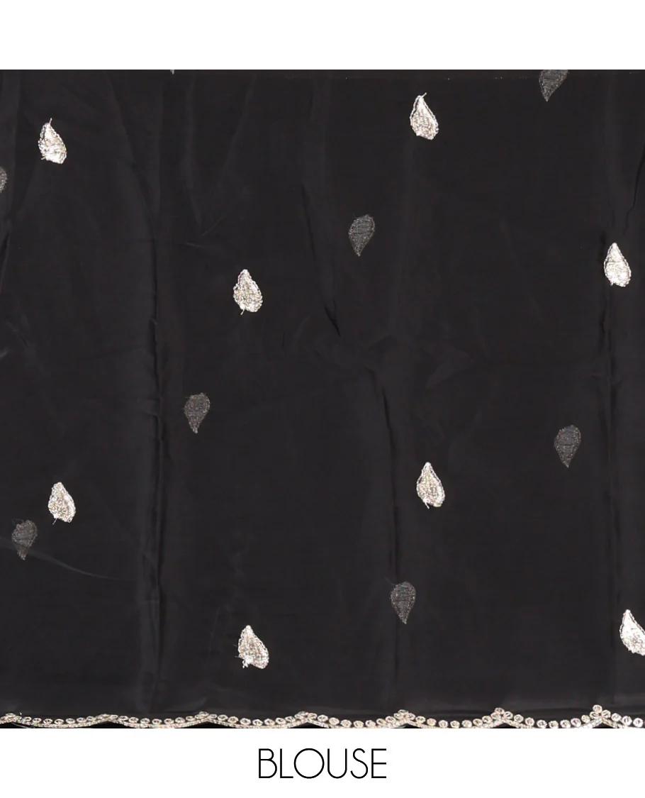 Pink Rangoli Chiffon Saree, Finely Crafted with Floral Embroidery Motifs on Its Body, Scallop Embroidered Border, Embroidered Pallu, and Paired with a Contrast Blouse - Image 3