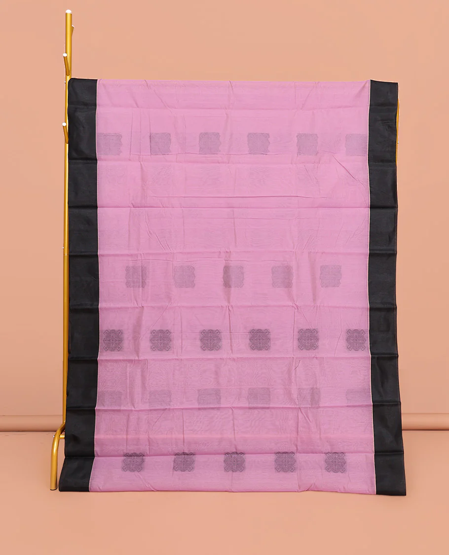 Pink Semi-Silk Cotton Saree, Delicately Designed with Buttas All Over Its Body, Contrast Plain Border, Pallu of Jaal Design, and Paired with a Matching Blouse