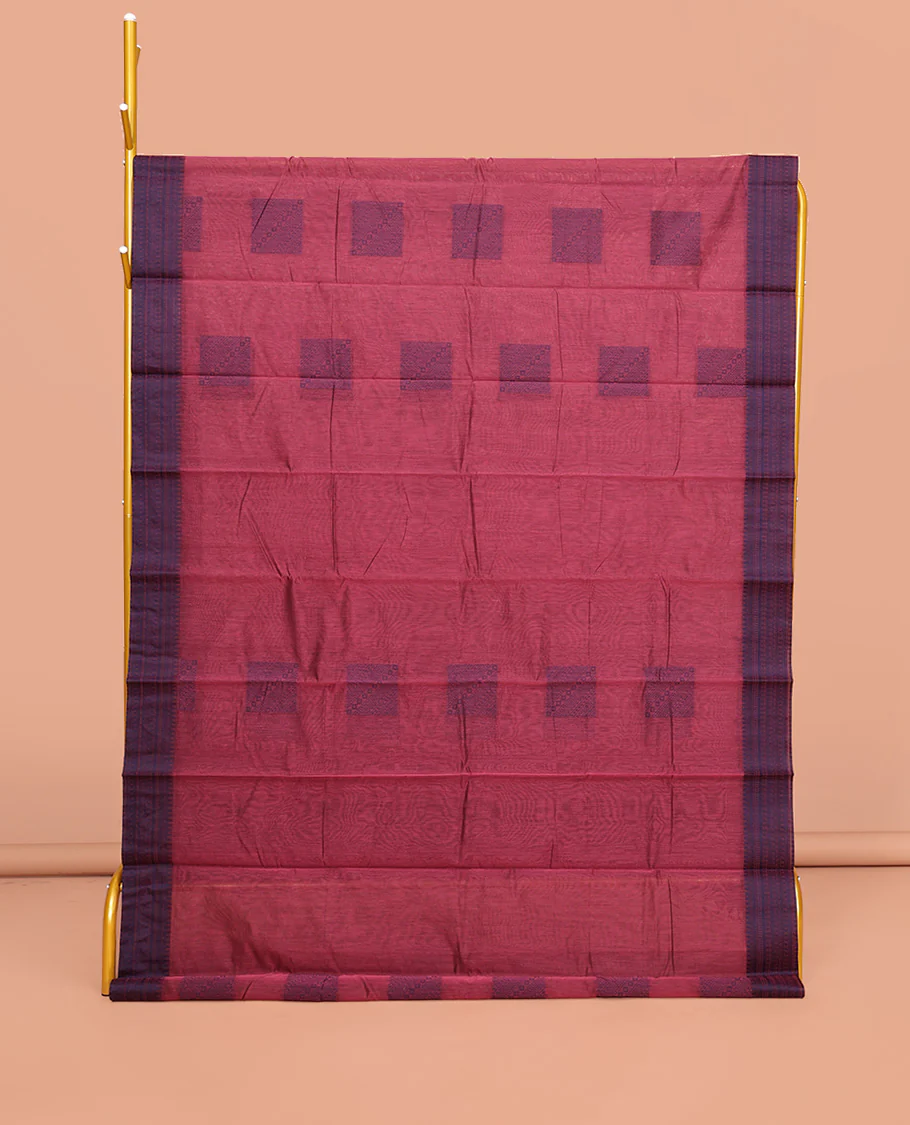 Pink Semi-Silk Cotton Saree, Delicately Designed with Square Buttas All Over Its Body, Contrast Traditional Design Border, Intricately Designed Pallu, and Paired with a Matching Blouse