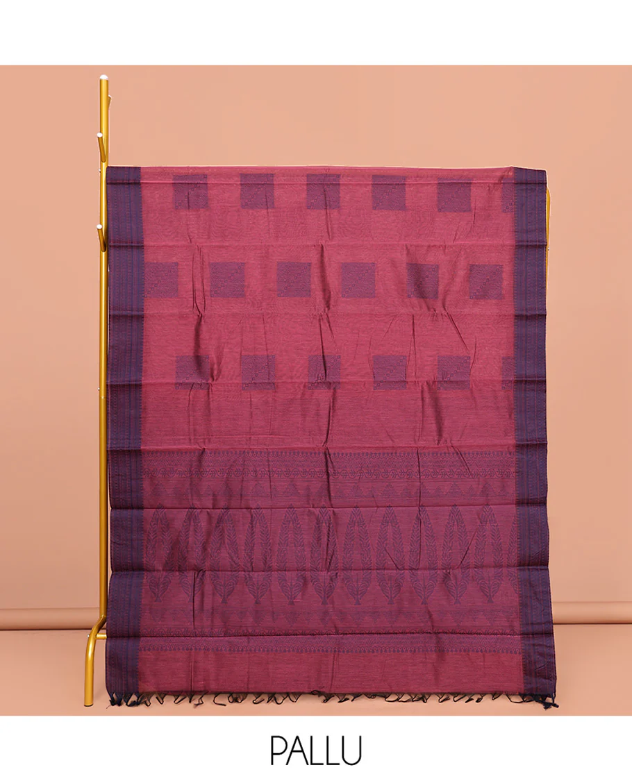 Pink Semi-Silk Cotton Saree, Delicately Designed with Square Buttas All Over Its Body, Contrast Traditional Design Border, Intricately Designed Pallu, and Paired with a Matching Blouse - Image 2