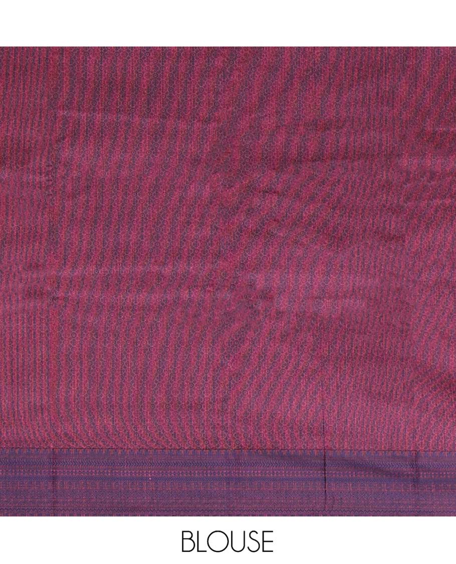Pink Semi-Silk Cotton Saree, Delicately Designed with Square Buttas All Over Its Body, Contrast Traditional Design Border, Intricately Designed Pallu, and Paired with a Matching Blouse - Image 3