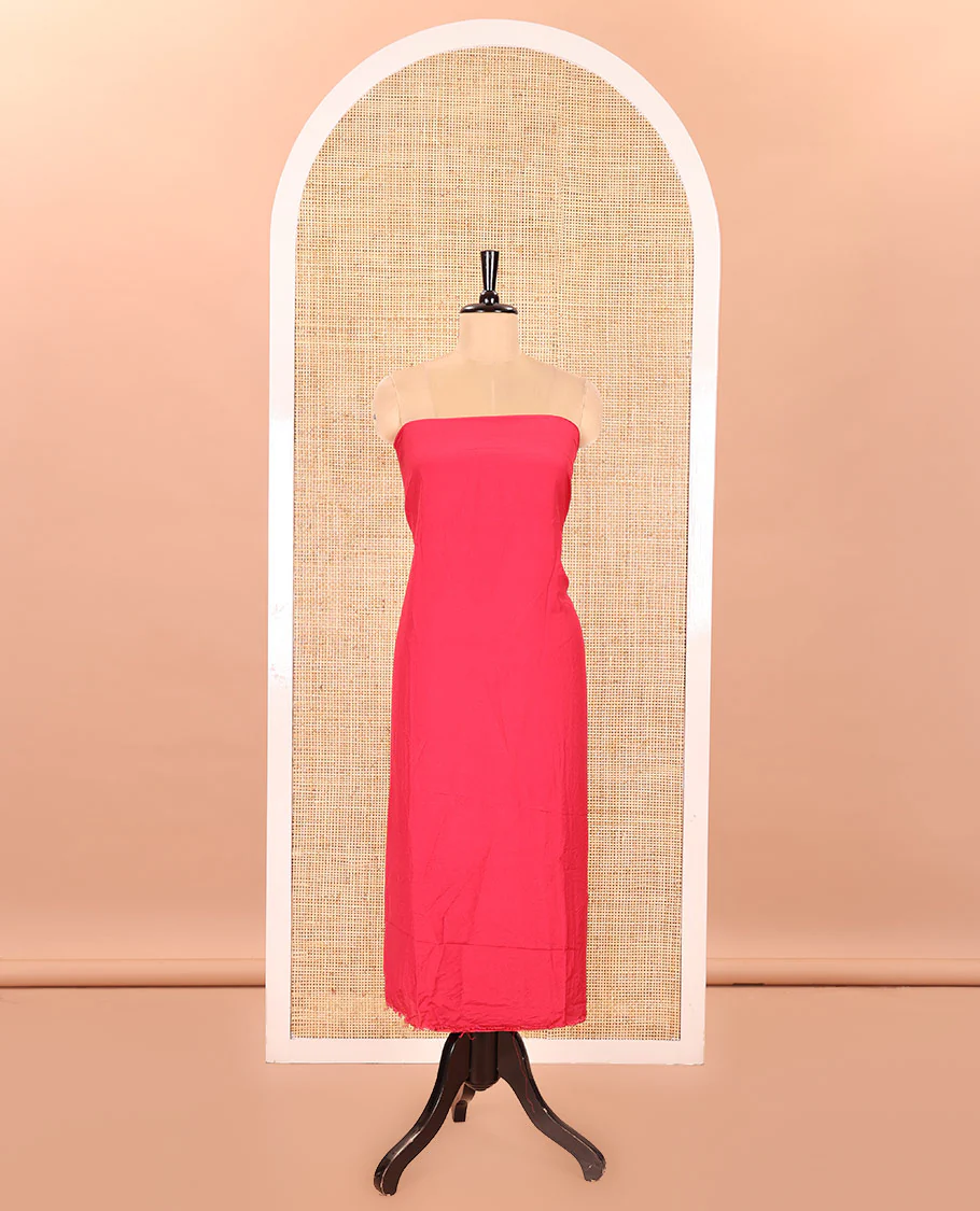 Pink Semi Silk Material Churidar Set, Subtly Made Plain Top, a Plain Santoon Bottom, and Is Paired with a Dual-Colored Bandhani Motifs Semi Silk Dupatta - Image 3