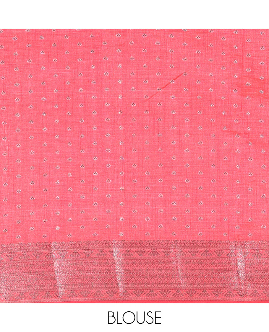 Pink Semi Tussar Saree Adorned with Zari Buttas All Over the Body, a Hazily Woven Border of Traditional Designs, Pallu Steeped with Zari Buttas and Zari Stripes, and Paired with a Matching Blouse - Image 4