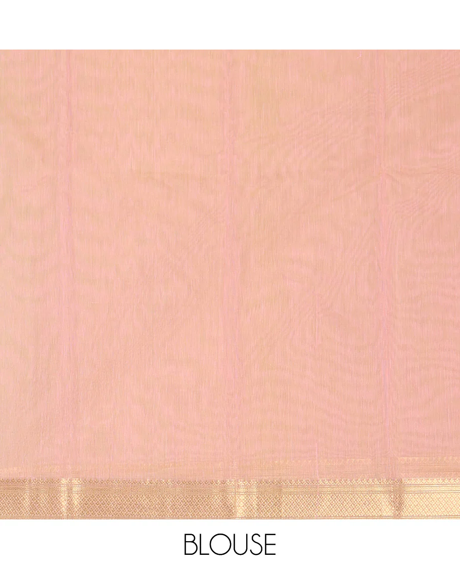 Pink Silk Cotton Saree, Sparsely Woven with Geometric Buttas All Over Its Body, Highlighted by Traditional Zari Designs Woven Border, Intricately Designed Pallu and Paired with a Matching Blouse - Image 5