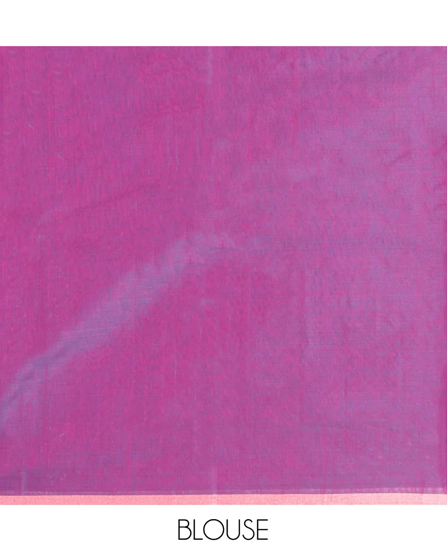 Pink Silk Cotton Saree, Woven with Polka-Dot Buttas, Highlighted by Zari Piping Border, Intricately Zari Woven Pallu, and a Matching Blouse - Image 5