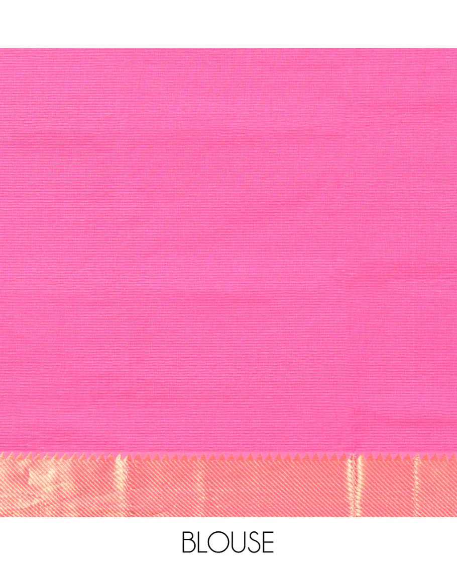 Pink Sparsely Striped Mangalgiri Cotton Saree, Highlighted by a Zari Border, Gleaming Zari-Striped Pallu, and Paired with a Matching Blouse - Image 3