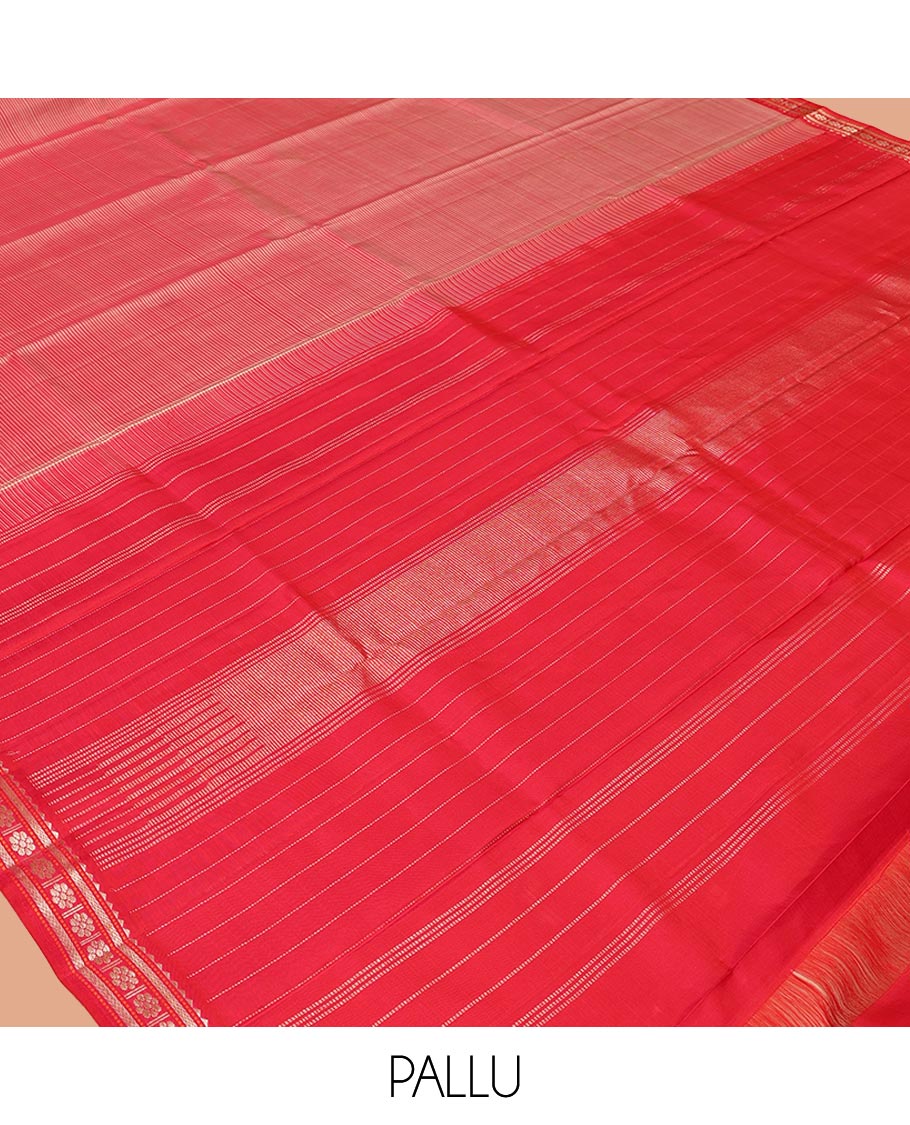 Pink Striped Kanchipuram Silk Saree, Complemented by a Contrast Border of Rekku, Vanki, and Kamalam Designs, Zari Muthu Striped Pallu, and Paired with a Contrast Blouse - Image 5