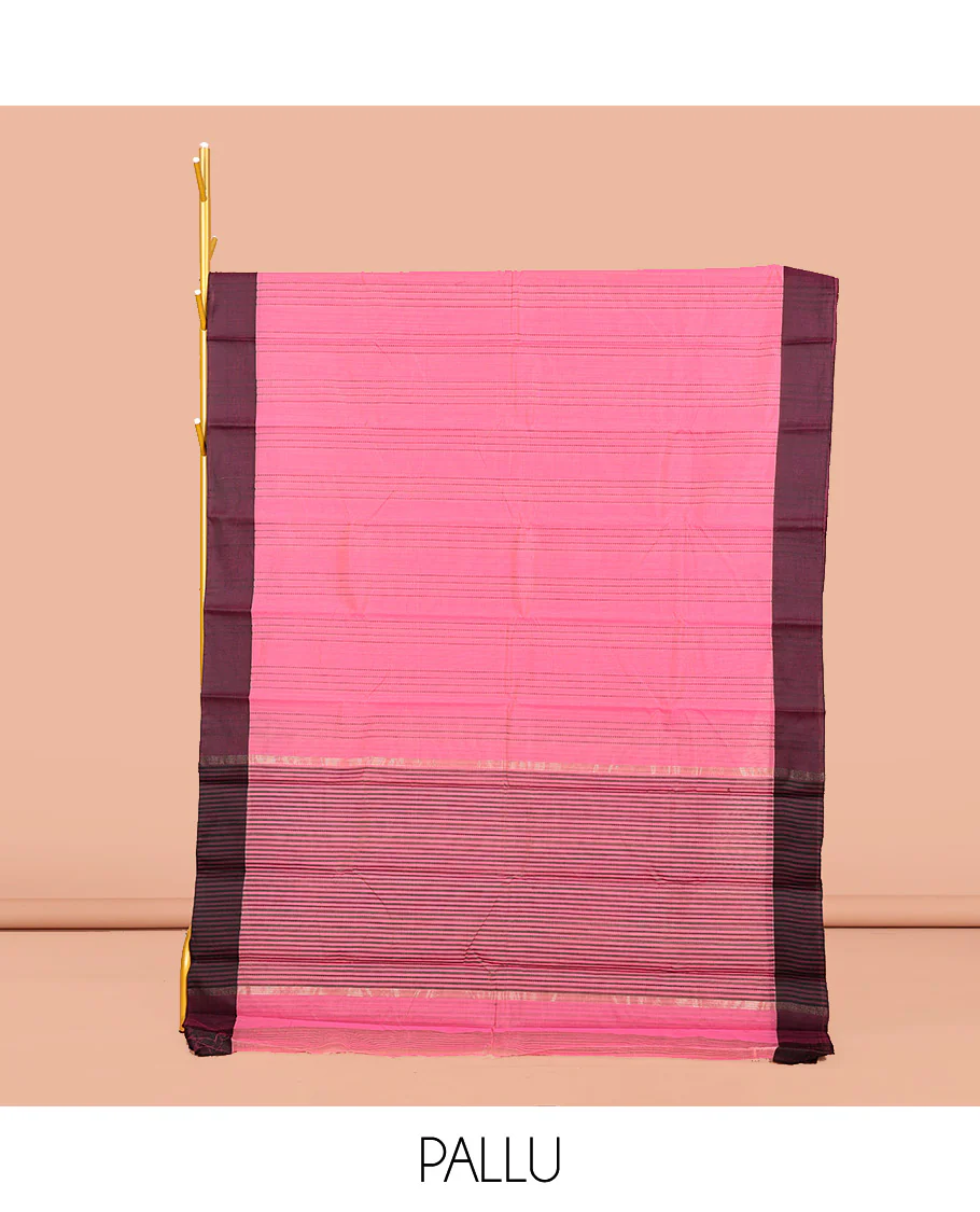 Pink Striped Semi-Silk Cotton Saree, Complemented by a Contrast Border, Pallu Steeped with Stripes, and Paired with a Matching Blouse - Image 2