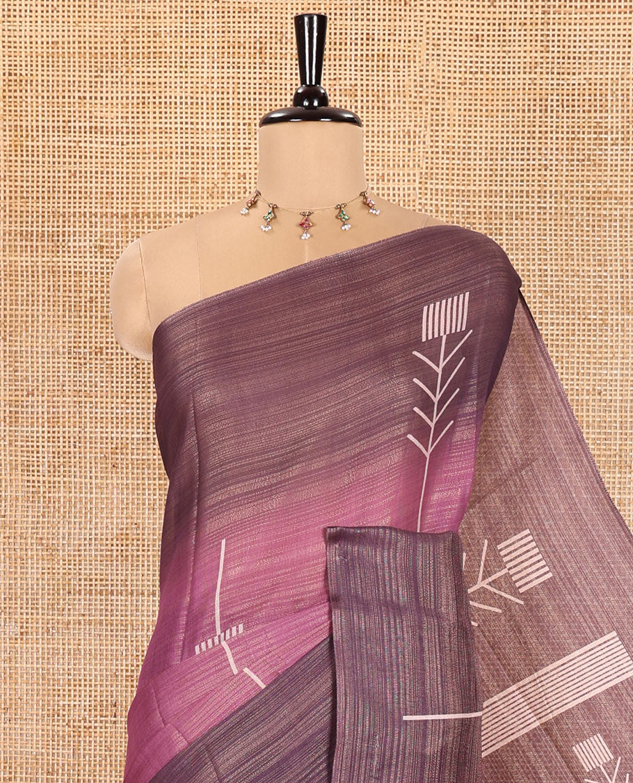 Pink Tissue Saree, Detailed with Horizontal Stripes and Unique Motifs Printed All Over Its Body, Complemented by Contrast Printed Border, Pallu Depicts Geometric Patterns, and Paired with a Contrast Geometric Printed Blouse - Image 2