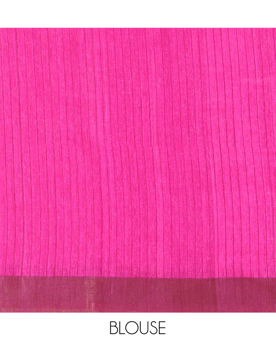 Pink Tussar Silk Saree Enthralled with Ikkat-Style Chevron Stripes Printed All Over Its Body, Complemented by Contrast Border, Pallu Printed with Ikkat Designs, and Paired with a Contrast Blouse - Image 5