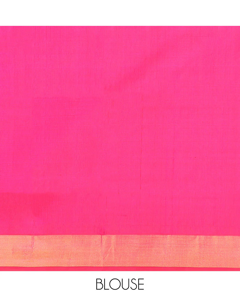 Pink Uppada Silk Saree, Detailed with Zari Buttas All Over Its Body, Highlighted by a Zari Bavanji Border, Pallu Steeped with Peacock Designs, and Paired with a Matching Blouse - Image 6