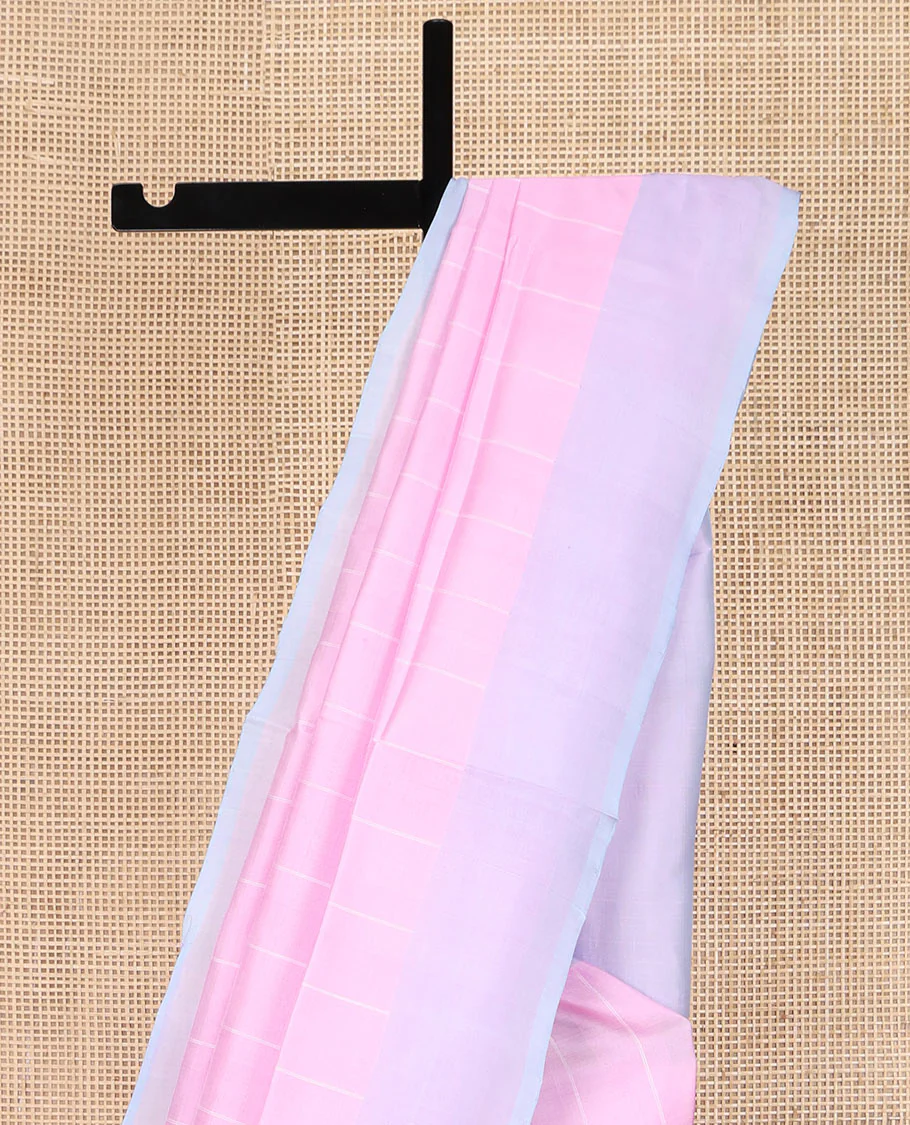 Pink Uppada Silk Saree, Subtly Made with Sparse Stripes All Over Its Body, Complemented by a Contrast Border, Plain Pallu, and Paired with a Contrast Blouse - Image 3
