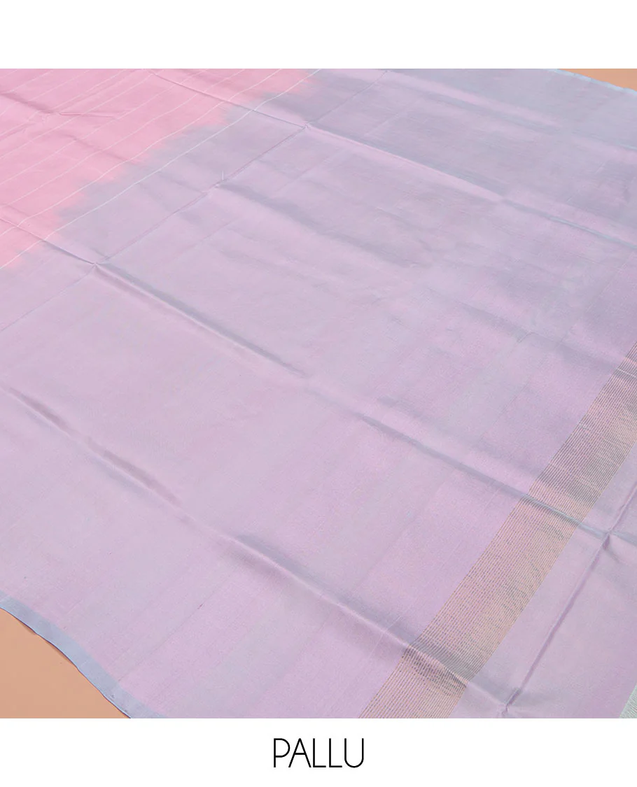 Pink Uppada Silk Saree, Subtly Made with Sparse Stripes All Over Its Body, Complemented by a Contrast Border, Plain Pallu, and Paired with a Contrast Blouse - Image 5