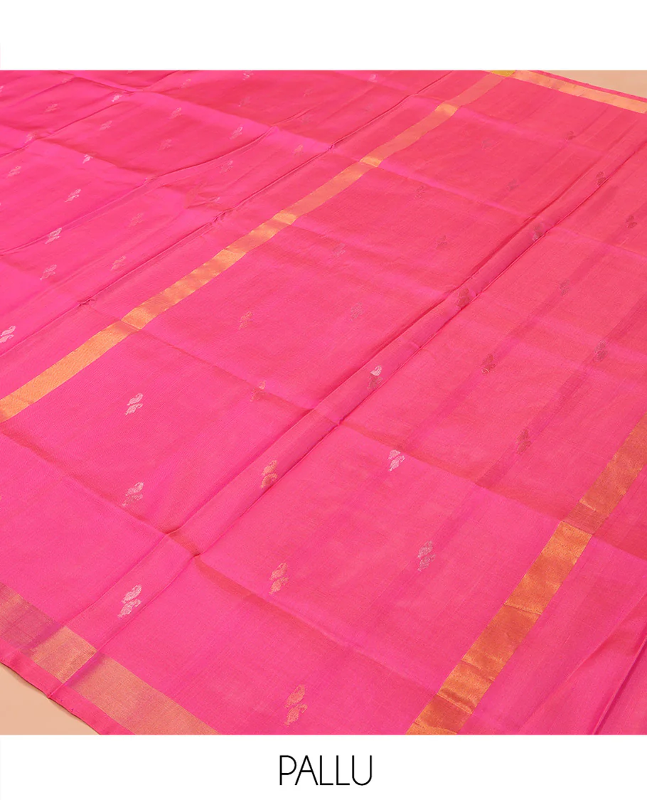 Pink Uppada Silk Saree, Subtly Sparkled with Buttas All Over Its Body, Subtle Bavanji Border, Pallu Steeped with Buttas, and Paired with a Matching Blouse - Image 5