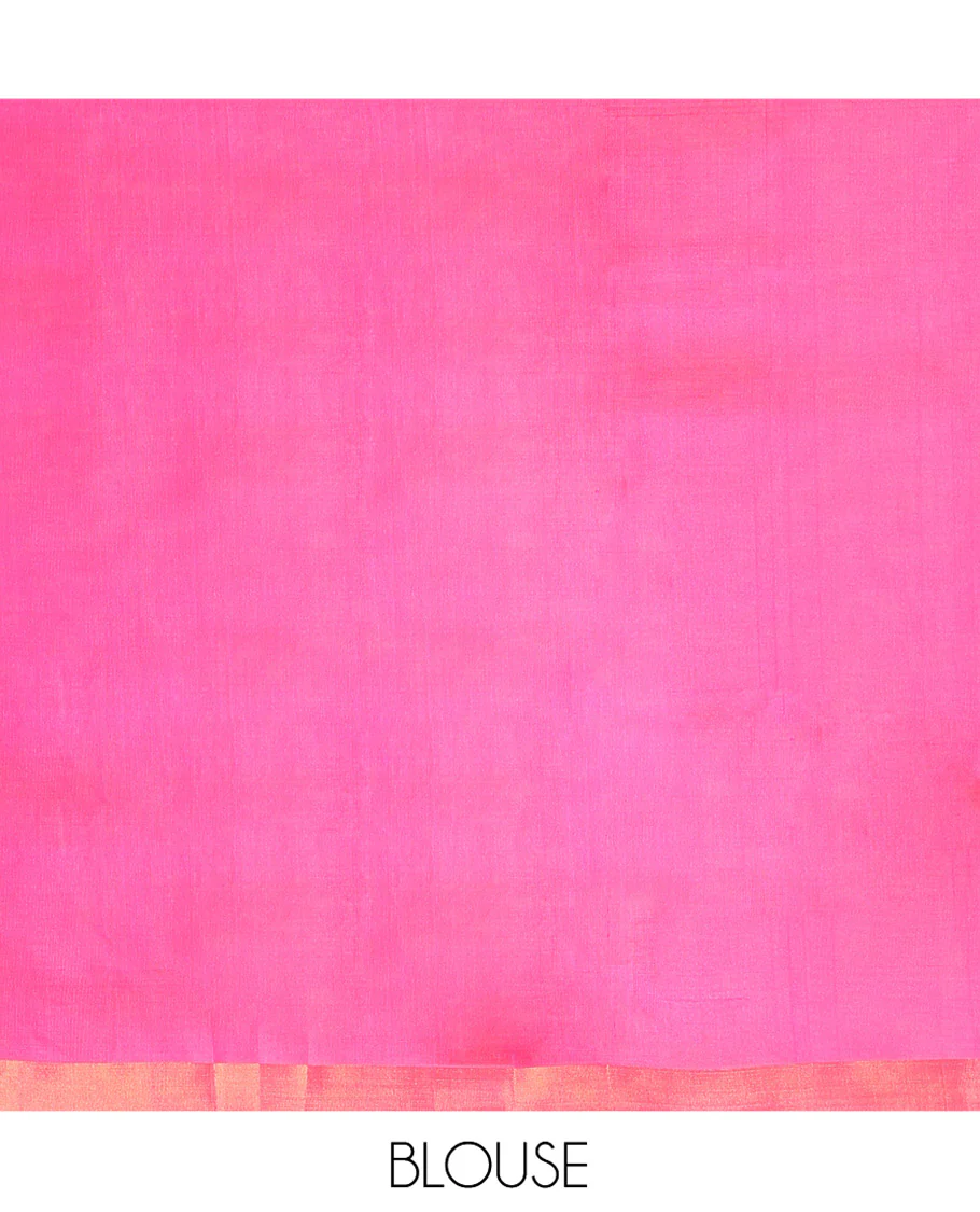 Pink Uppada Silk Saree, Subtly Sparkled with Buttas All Over Its Body, Subtle Bavanji Border, Pallu Steeped with Buttas, and Paired with a Matching Blouse - Image 6
