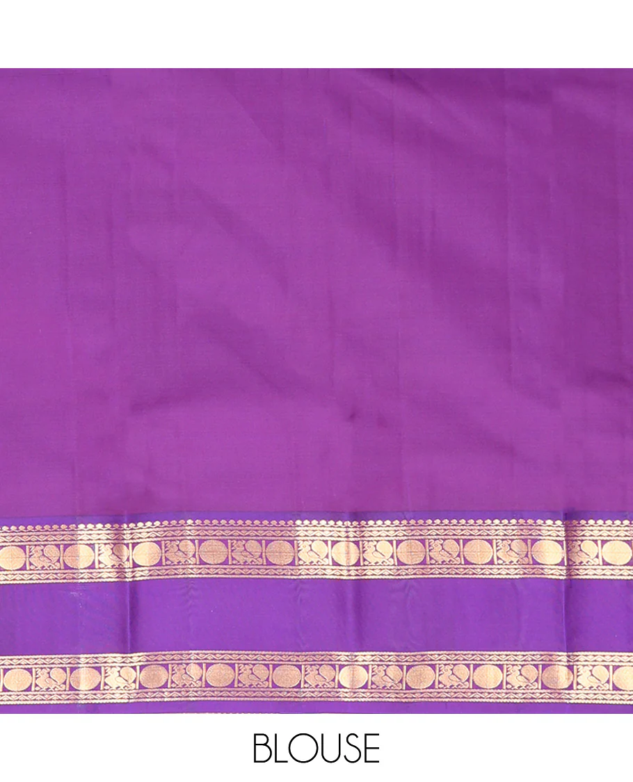Pink Vasundhara Lite Silk Mix Saree, Adorned with Zari Buttas All Over Its Body, Complemented by Contrast Rettai Pettu Border of Thilakam Mokku, Neli, Poun, and Mayil Designs, and Zari Woven Pallu and Paired with a Contrast Blouse - Image 6