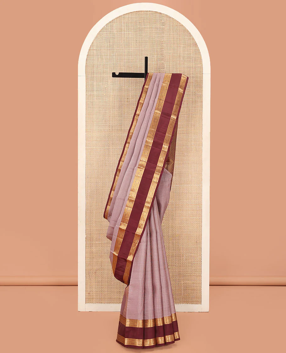 Pink Vasundhara Lite Silk Mix Saree, Adorned with Zari Checks on Its Body, Complemented by a Contrast Rettai Pettu Border of Traditional Designs, Intricately Designed Pallu, and Paired with a Contrast Blouse