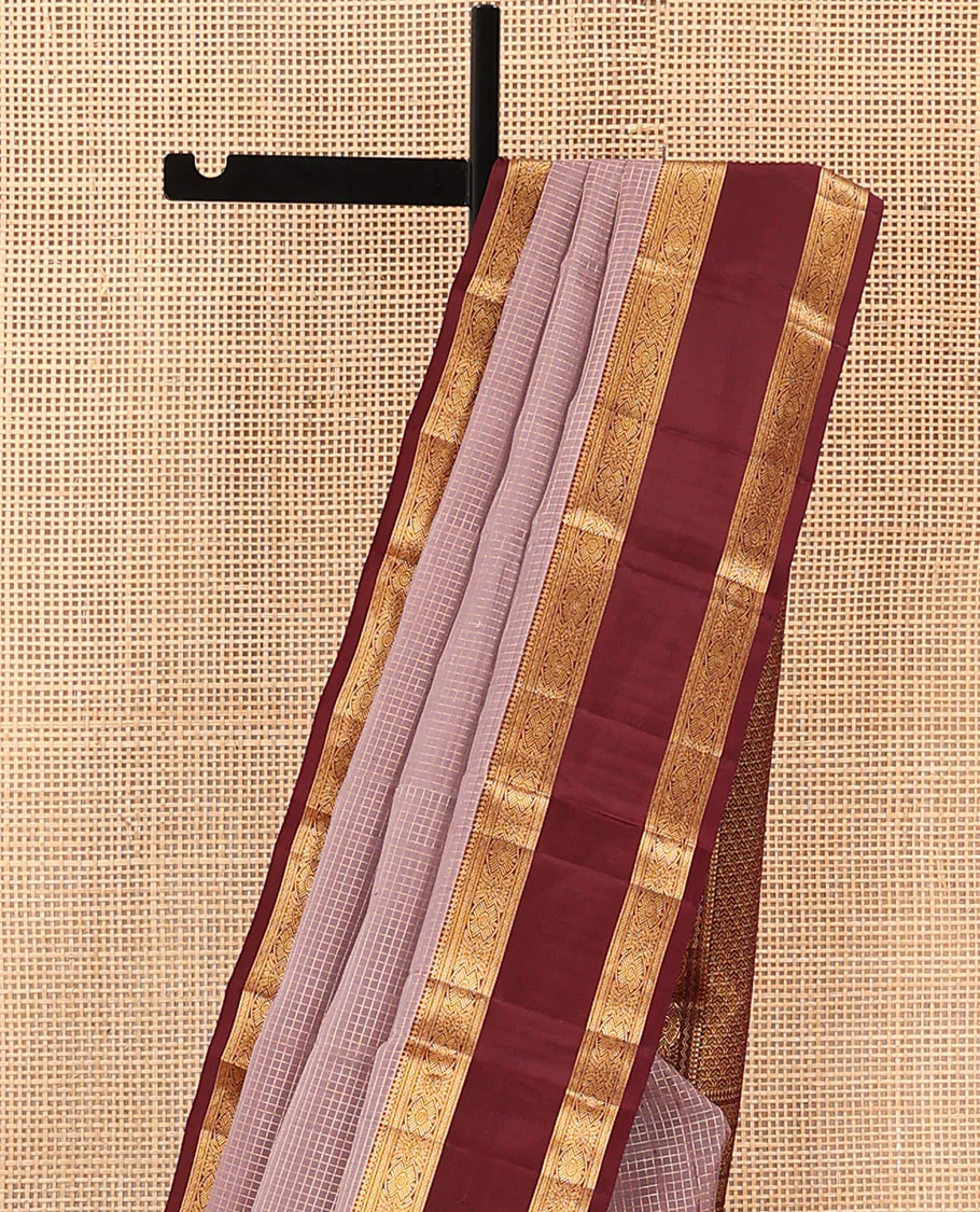 Pink Vasundhara Lite Silk Mix Saree, Adorned with Zari Checks on Its Body, Complemented by a Contrast Rettai Pettu Border of Traditional Designs, Intricately Designed Pallu, and Paired with a Contrast Blouse - Image 3