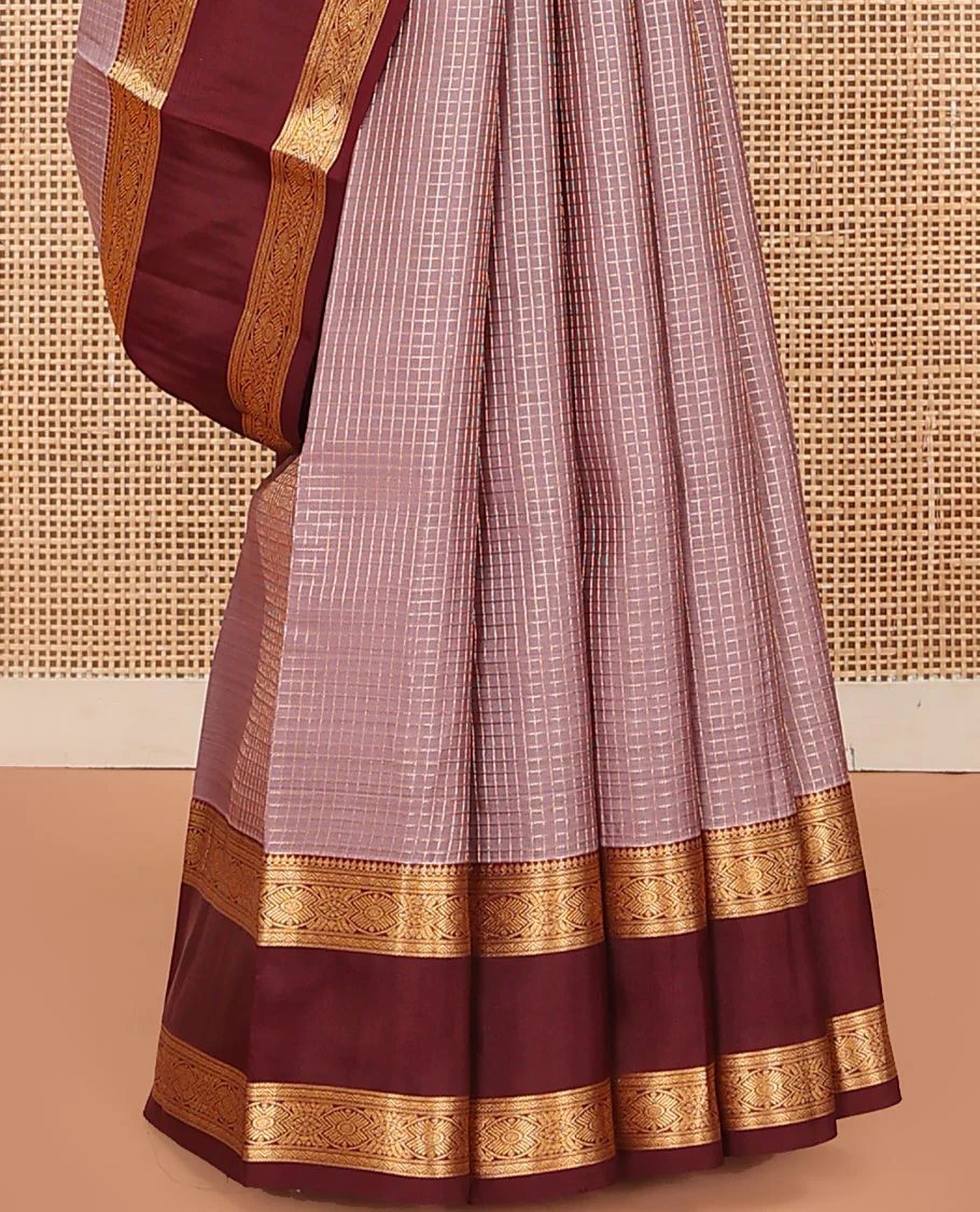 Pink Vasundhara Lite Silk Mix Saree, Adorned with Zari Checks on Its Body, Complemented by a Contrast Rettai Pettu Border of Traditional Designs, Intricately Designed Pallu, and Paired with a Contrast Blouse - Image 4