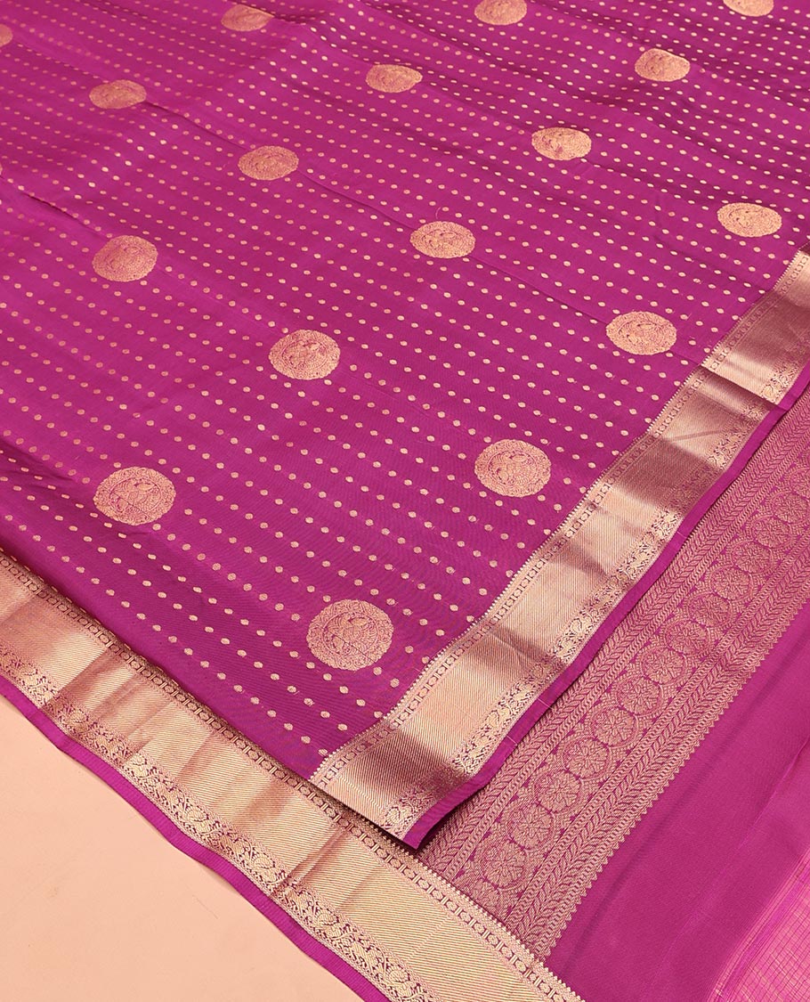 Pink Vasundhara Lite Silk Mix Saree, Crafted with Zari Buttas All Over Its Body, Highlighted by Zari Border of Poun, Kodi Mayil and Yaali Designs, Intricately Designed Pallu, and Paired with a Matching Blouse - Image 2