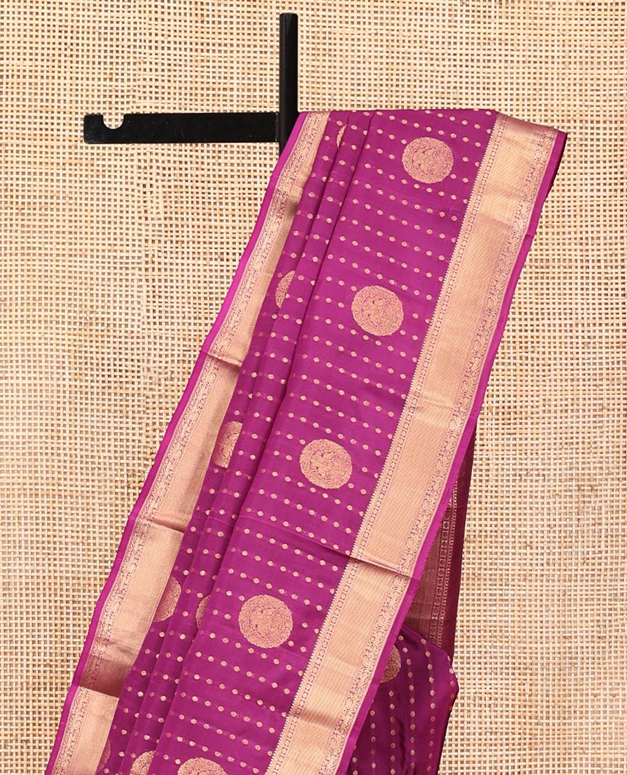Pink Vasundhara Lite Silk Mix Saree, Crafted with Zari Buttas All Over Its Body, Highlighted by Zari Border of Poun, Kodi Mayil and Yaali Designs, Intricately Designed Pallu, and Paired with a Matching Blouse - Image 3