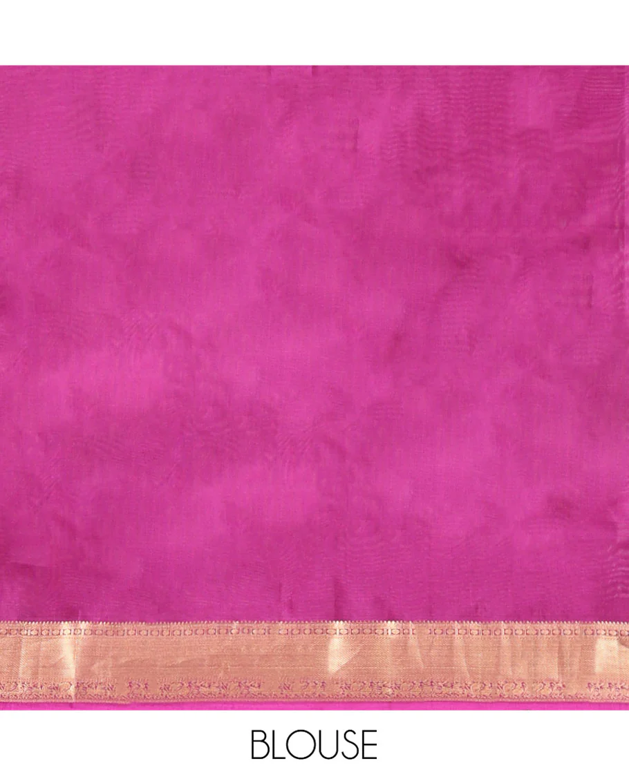 Pink Vasundhara Lite Silk Mix Saree, Crafted with Zari Buttas All Over Its Body, Highlighted by Zari Border of Poun, Kodi Mayil and Yaali Designs, Intricately Designed Pallu, and Paired with a Matching Blouse - Image 6