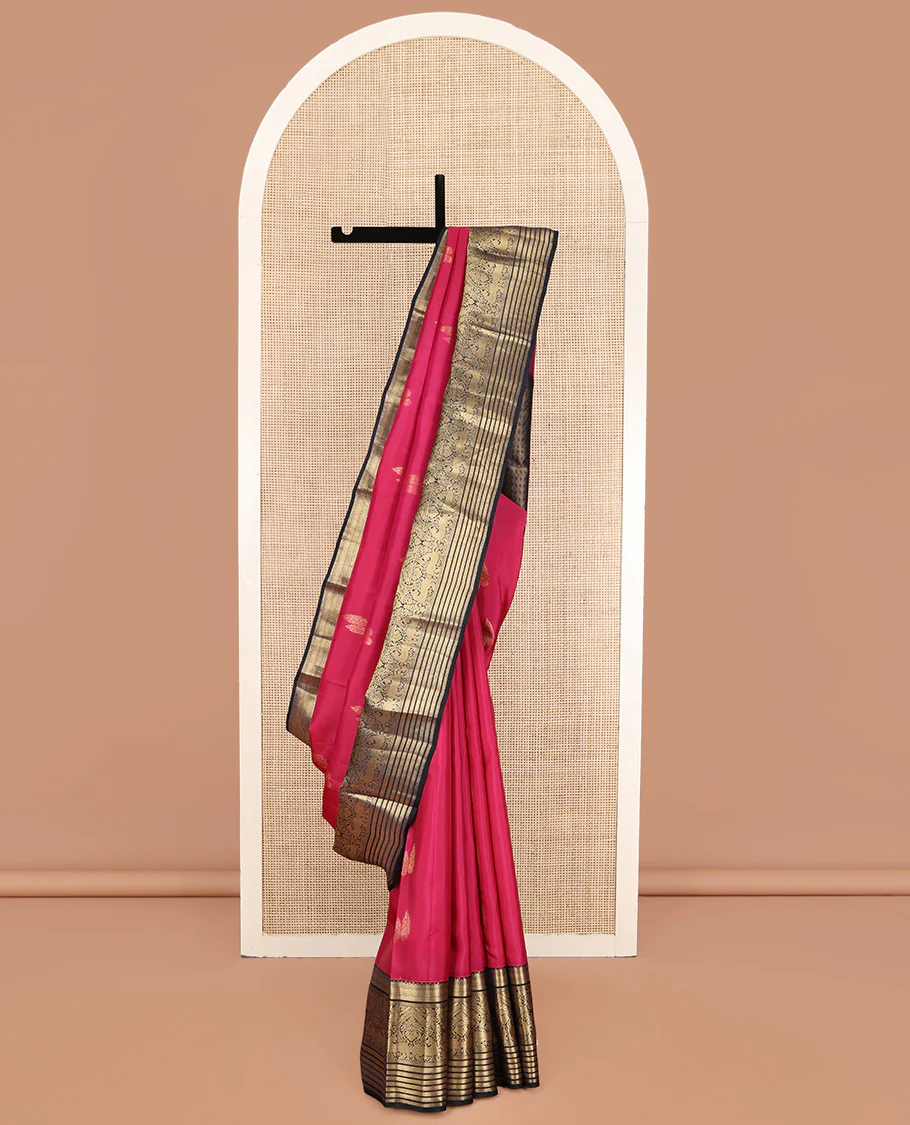 Pink Vasundhara Lite Silk Mix Saree, Detailed with Zari Buttas on Its Body, Complemented by a Contrast Border of Kathir, Mayil Kann, Mayil, Manga, and Puli Designs, Grand Jaal Pallu, and Paired with a Contrast Blouse