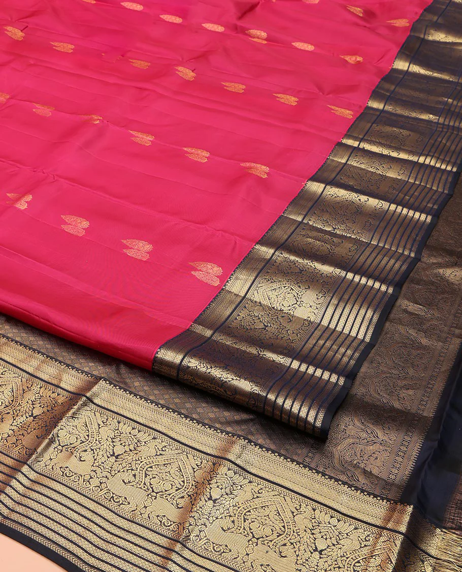 Pink Vasundhara Lite Silk Mix Saree, Detailed with Zari Buttas on Its Body, Complemented by a Contrast Border of Kathir, Mayil Kann, Mayil, Manga, and Puli Designs, Grand Jaal Pallu, and Paired with a Contrast Blouse - Image 2