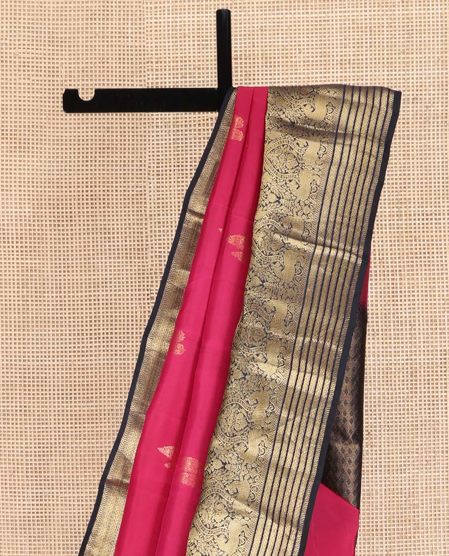 Pink Vasundhara Lite Silk Mix Saree, Detailed with Zari Buttas on Its Body, Complemented by a Contrast Border of Kathir, Mayil Kann, Mayil, Manga, and Puli Designs, Grand Jaal Pallu, and Paired with a Contrast Blouse - Image 3
