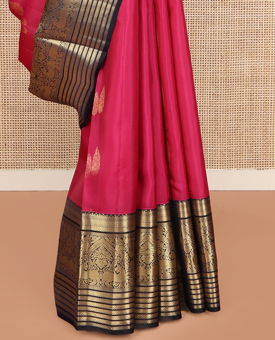 Pink Vasundhara Lite Silk Mix Saree, Detailed with Zari Buttas on Its Body, Complemented by a Contrast Border of Kathir, Mayil Kann, Mayil, Manga, and Puli Designs, Grand Jaal Pallu, and Paired with a Contrast Blouse - Image 4