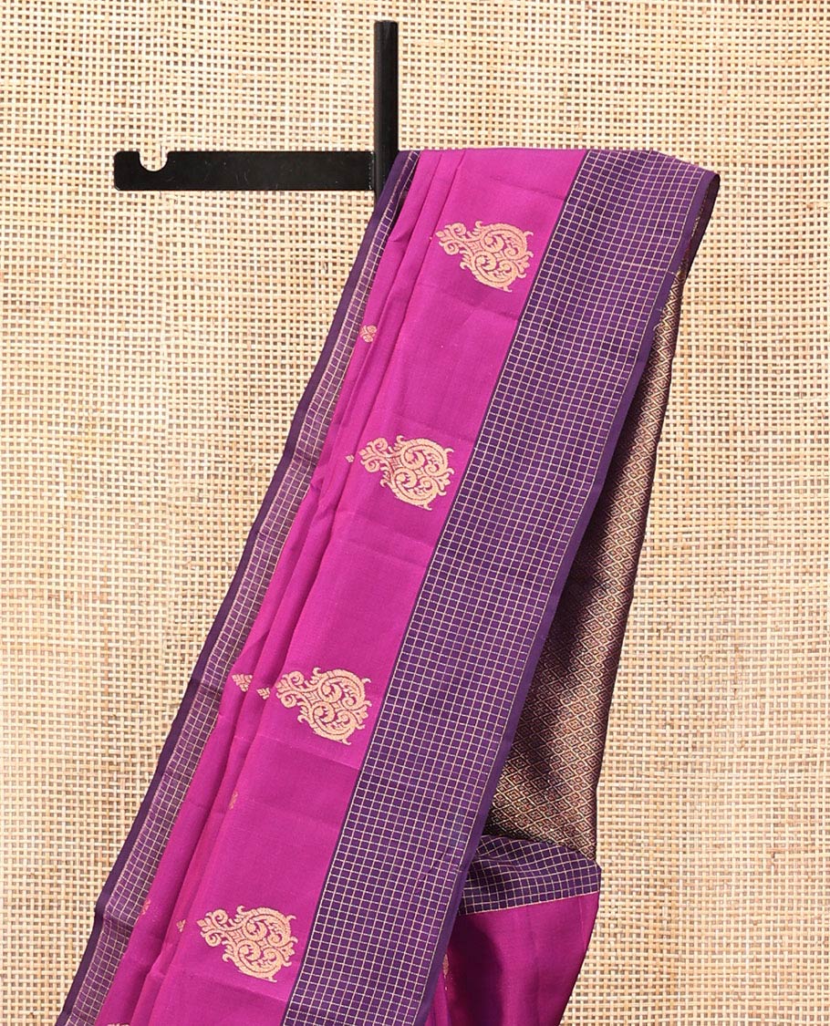 Pink Vasundhara Lite Silk Mix Saree, Finely Crafted with Zari Buttas All Over Its Body, Complemented by a Contrast Zari-Checked Border, Grand Jaal-Design Pallu, and Paired with a Contrast Blouse - Image 3