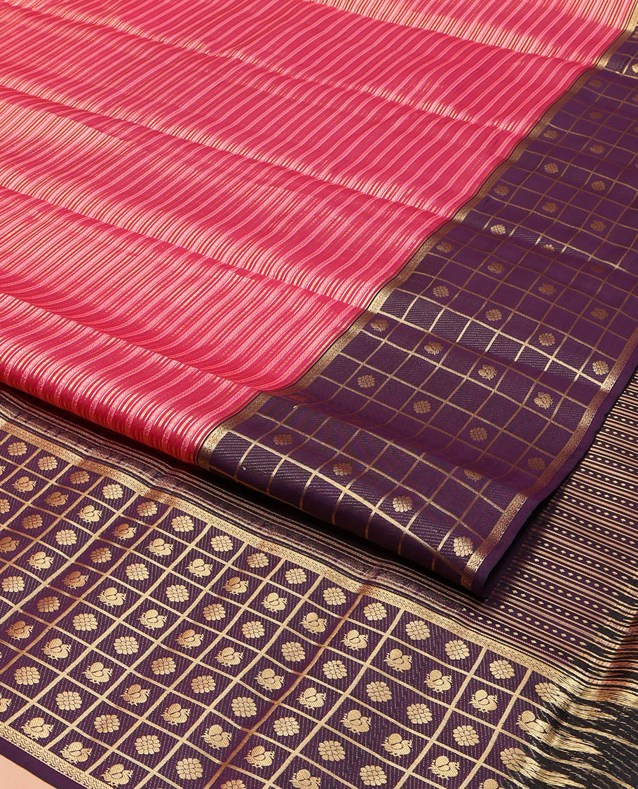 Pink Vasundhara Lite Silk Mix Saree, Richly Detailed with Neli Stripes and Stripes on Its Body, Complemented by a Contrast Border of Annam-Chakram Butta Enclosed Checks Designs, Intricately Designed Pallu, and Paired with a Contrast Blouse - Image 2
