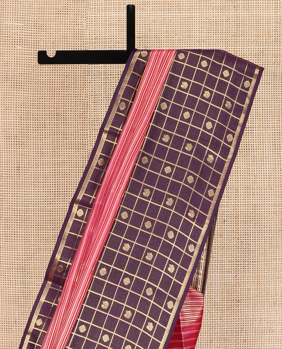 Pink Vasundhara Lite Silk Mix Saree, Richly Detailed with Neli Stripes and Stripes on Its Body, Complemented by a Contrast Border of Annam-Chakram Butta Enclosed Checks Designs, Intricately Designed Pallu, and Paired with a Contrast Blouse - Image 3